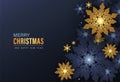 Elegant christmas dark blue and gold snowflake background. Modern overlap snowflake pattern creative design with shadow decoration Royalty Free Stock Photo