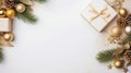 Elegant Christmas Decorations and Gifts on White Background. Generative ai Royalty Free Stock Photo