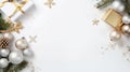 Elegant Christmas Decorations and Gifts on White Background. Generative ai Royalty Free Stock Photo