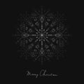 Elegant Christmas Greeting Card with Shiny Snowflake and Handwritten Text Merry Christmas. Black and White.