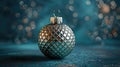 Elegant Christmas ornament showcasing a detailed silver snake scale texture, presented against a minimalist deep teal Royalty Free Stock Photo