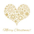 Elegant Christmas postcard: Heart from snowflakes with gold glitter