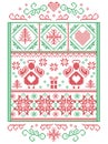 Elegant Christmas Scandinavian, Nordic style winter stitching, pattern including Angel, snowflakes, heart, gift, star, Christmas