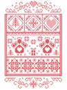 Elegant Christmas Scandinavian, Nordic style winter stitching, pattern including Angel, snowflakes, heart, gift, star, Christmas