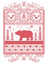 Elegant Christmas Scandinavian, Nordic style winter stitching, pattern including snowflake, heart, polar bear, Christmas tree
