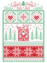 Elegant Christmas Scandinavian, Nordic style winter stitching, pattern including snowflake, heart, reindeer, sleigh, gingerbread h Royalty Free Stock Photo