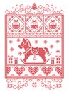 Elegant Christmas Scandinavian, Nordic style winter stitching, pattern including snowflake, heart, rocking horse, Christmas tree, Royalty Free Stock Photo