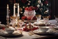 Elegant Christmas table settings with fine china