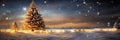 Elegant Christmas Tree on Festive Card Background with Snow and Stunning North Light Ambience Royalty Free Stock Photo