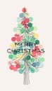 Christmas tree with pastel balls and Merry Christmas greetings