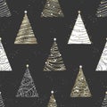 Elegant Christmas Trees seamless pattern, hand drawn, luxury, geomtrical, great for invitations, cards, designs, decorating -