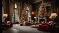 Elegant Christmas Wonderland: Festive Living Room with Grand Decorations Royalty Free Stock Photo