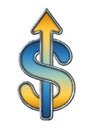 Elegant chrome dollar sign with confident up arrow 3d illustration