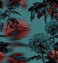 Elegant chrysanthemum seamless pattern with defocused effect.