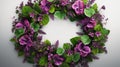 Elegant circle frame of purple flowers and green leaves Royalty Free Stock Photo