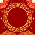 circle frame elegant with sparkle stars, red lantern happy chinese lunar new year vector illustratio Royalty Free Stock Photo