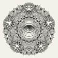 Elegant Circle mandala with skull and illuminati eyes