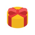 Elegant circle yellow wrapped gift box red bow ribbon festive holiday congratulations 3d icon vector Royalty Free Stock Photo