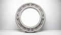 Elegant circular mirror with intricate design displayed on a minimalistic surface, Frame mockup on white Royalty Free Stock Photo