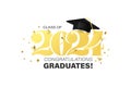 Elegant Class of 2024 Graduation Greeting Card Design. Chic Typography design with Graduation Cap and foiled confetti