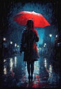 Elegant classic painting of woman person in red the rain