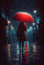 Elegant classic painting of woman person in red the rain