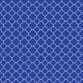 Elegant classic quatrefoil elements on a striking blue background.