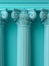 Elegant Classical Architectural Details of Ionic Columns on a Teal Background Royalty Free Stock Photo