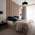 Elegant and classy bedroom with upholstered wall Royalty Free Stock Photo