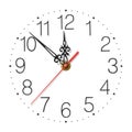 Elegant clock face with figured hands and red second hand isolated on white Royalty Free Stock Photo