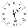 Elegant Clock Face With Roman Numerals And Tick Marks Placed On A White. Vector Illustration