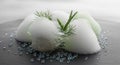 Molecular Gastronomy: Culinary Foam with Dill and Flavor Pearls Royalty Free Stock Photo