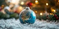Elegant Closeup Of Globeshaped Christmas Bauble Radiating Festive Spirit Worldwide, Copy Space
