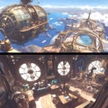 Elegant Clubhouse in an Aether Airship - Interior and Exterior Views