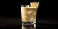 Elegant cocktail glass with creamy drink and garnish on dark background, ideal for modern bars. stylish beverage