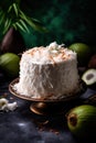 Elegant Coconut Cake on a Dark Background