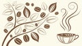 Elegant Coffee Branch and Cup Seamless Pattern, Flowing Lines, vector design Generative AI Royalty Free Stock Photo