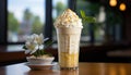 Elegant coffee shop serves refreshing gourmet milkshake on wooden table generated by AI Royalty Free Stock Photo