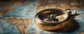 The elegant compass resting on an antique map inviting exploration and adventure. AI generated image Royalty Free Stock Photo