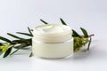 Elegant composition featuring a cosmetic jar filled with moisturizing cream