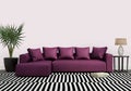 Elegant contemporary fresh interior with purple sofa Royalty Free Stock Photo