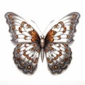 Elegant Copper And White Butterfly Sculpture On White Background