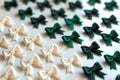 Elegant coquette style bows with green and white ribbons for fashionable hair accessories