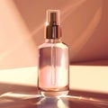 Elegant cosmetic spray bottle basking in warm, ambient lighting