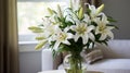 Elegant Cosmos Arrangement: White Lilies In A Vase For Serene Living Space