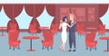 Elegant couple dancing together man woman lovers modern restaurant interior banqueting luxury hall male female cartoon