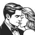 Elegant Couple Romantic Embrace Illustration