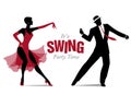 Elegant couple silhouettes dancing swing