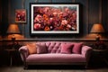 Elegant cozy atmosphere: sofa and wall flowers