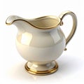 Elegant Cream Colored Ceramic Pitcher with Gold Trim on White Background Royalty Free Stock Photo